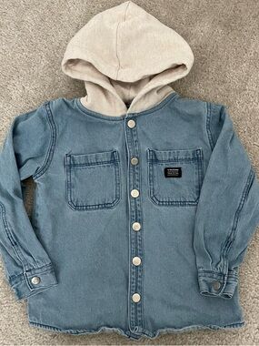 Volcom Light Blue Denim Jacket with Cream Hood Trim